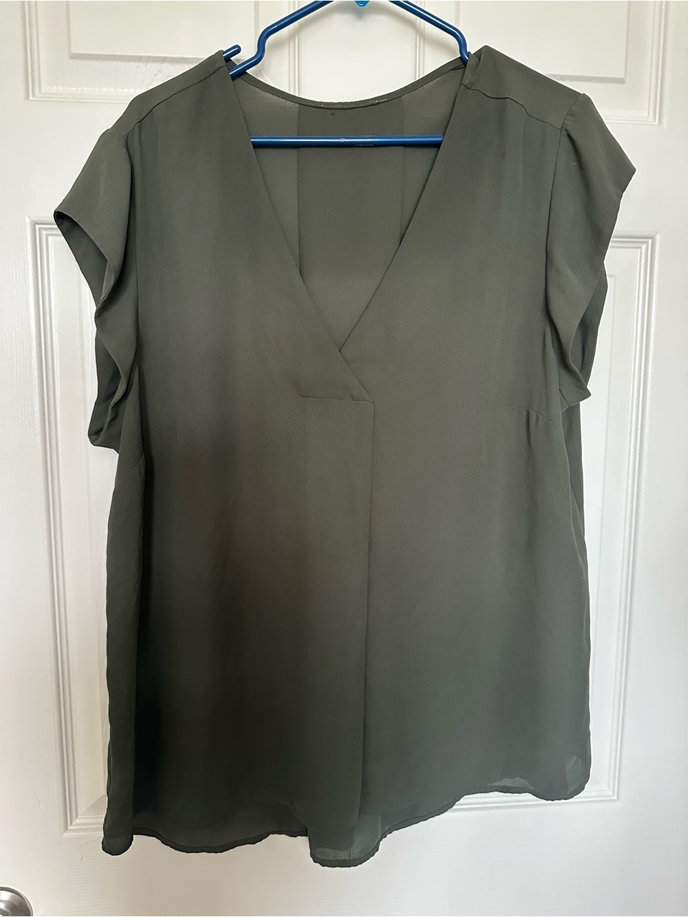 Olive Green V-Neck Women's Top